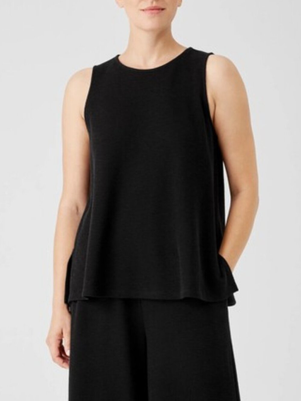 Eileen Fisher organic cotton rib knit crew neck tank top black women's size S